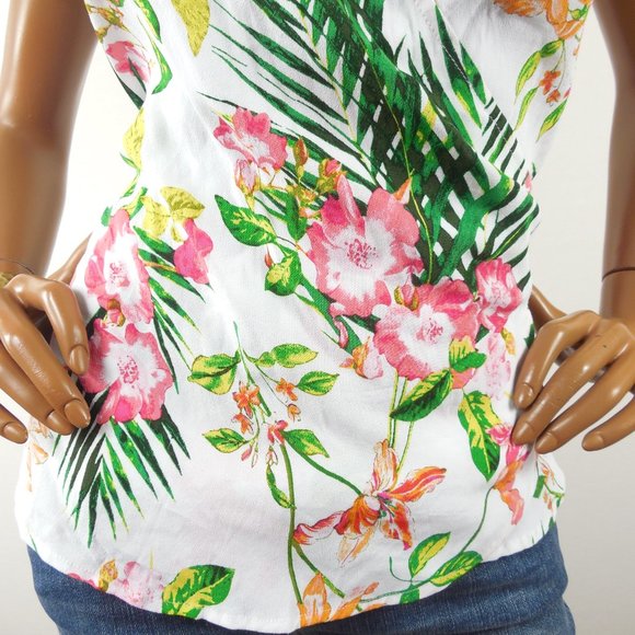 NEW YORK & CO Top M NWT White Floral On & Off the Shoulder Wrap Blouse Tie Waist - Picture 7 of 13